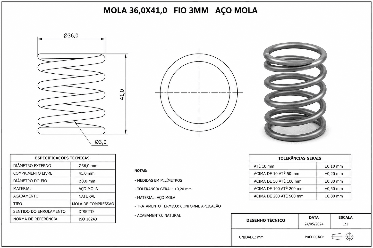 MOLA 36,0X41,0 FIO 3MM AÇO MOLA